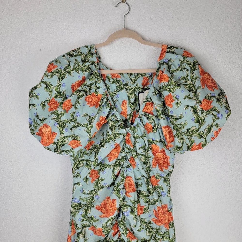 NWT Agua by Agua Bendita Camelia Peonia Atardecer Ruched Midi Dress Large - Picture 6 of 14